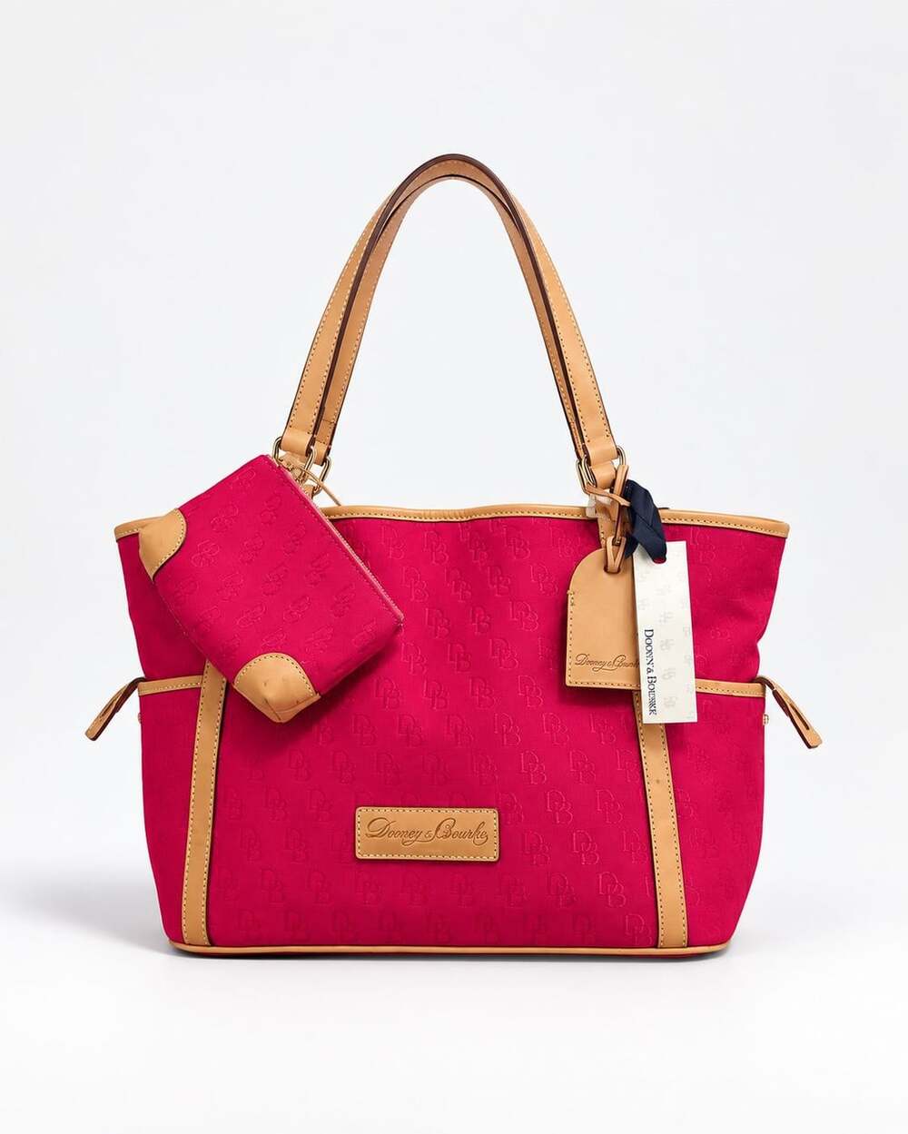 Dooney & Bourke Monogram Cotton Medium Tote Bag Hot Pink Fuchsia with Pouch NWT